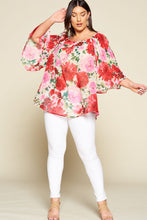 Load image into Gallery viewer, Curvy Floral Pleated Bell Sleeve Top