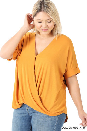 Curvy Crepe Cross Front Top - GOLDEN MUSTARD