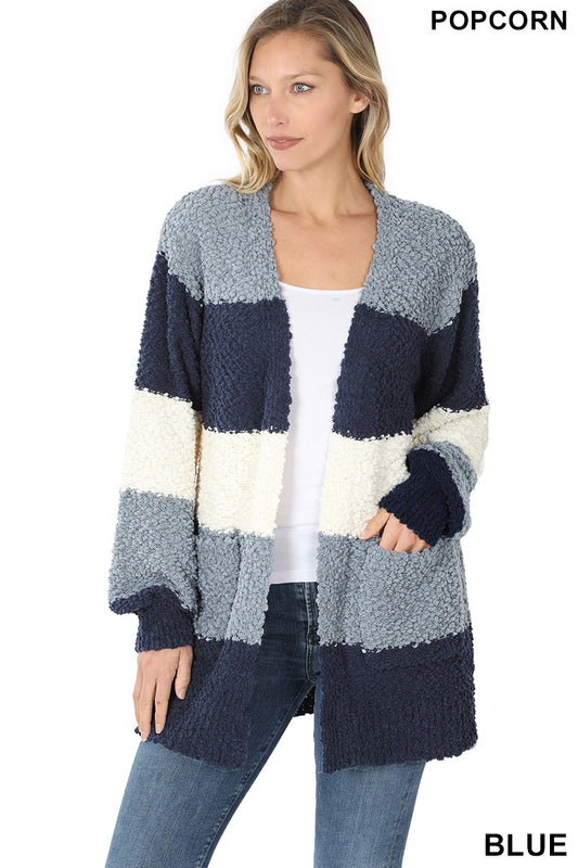 Colorblock Popcorn Cardigan - BLUE