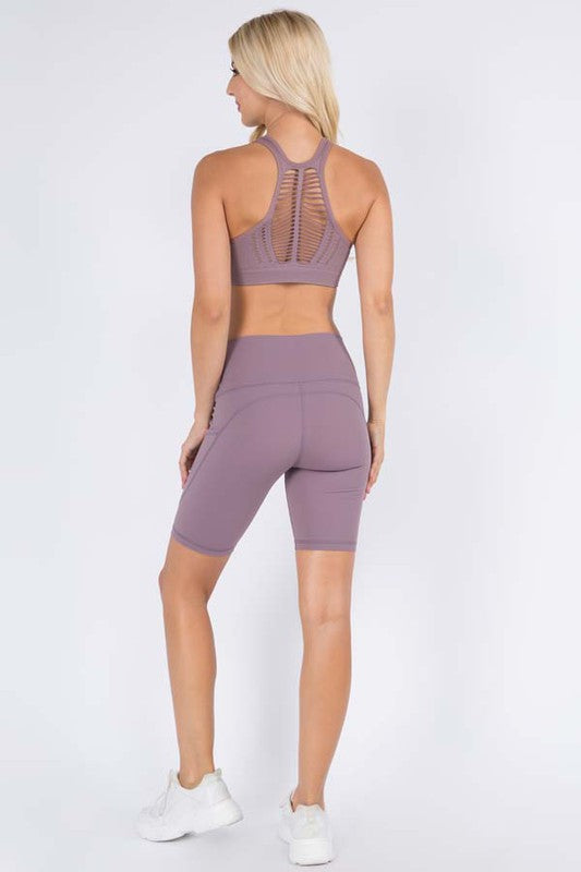 Active Biker Shorts with Pockets - SMOKY MAUVE