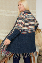 Load image into Gallery viewer, Mixed Knit Curvy Cardigan with Fringe