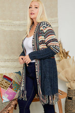 Load image into Gallery viewer, Mixed Knit Curvy Cardigan with Fringe