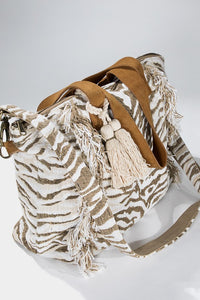 Tiger Motif Fringed Bag