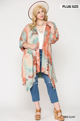 Asymmetrical Hem Curvy Tie Dye Kimono