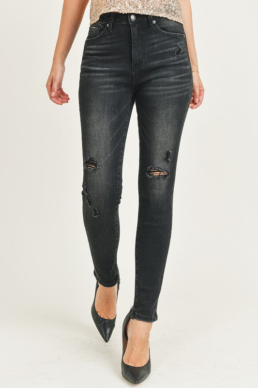 RISEN Vintage Wash Black Skinny Jeans