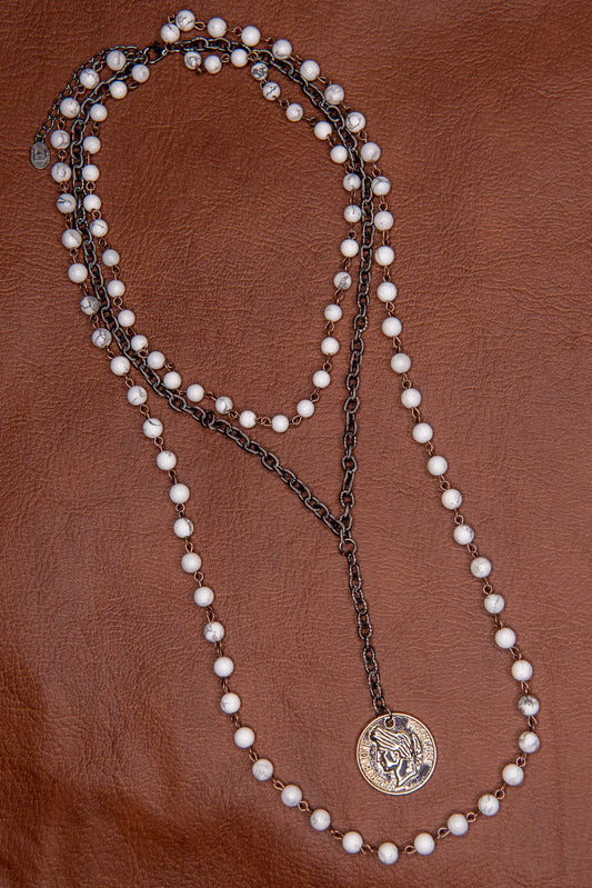 Multi Chain White Bead Necklace