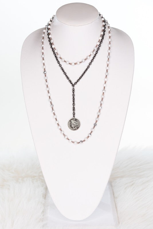 Multi Chain White Bead Necklace