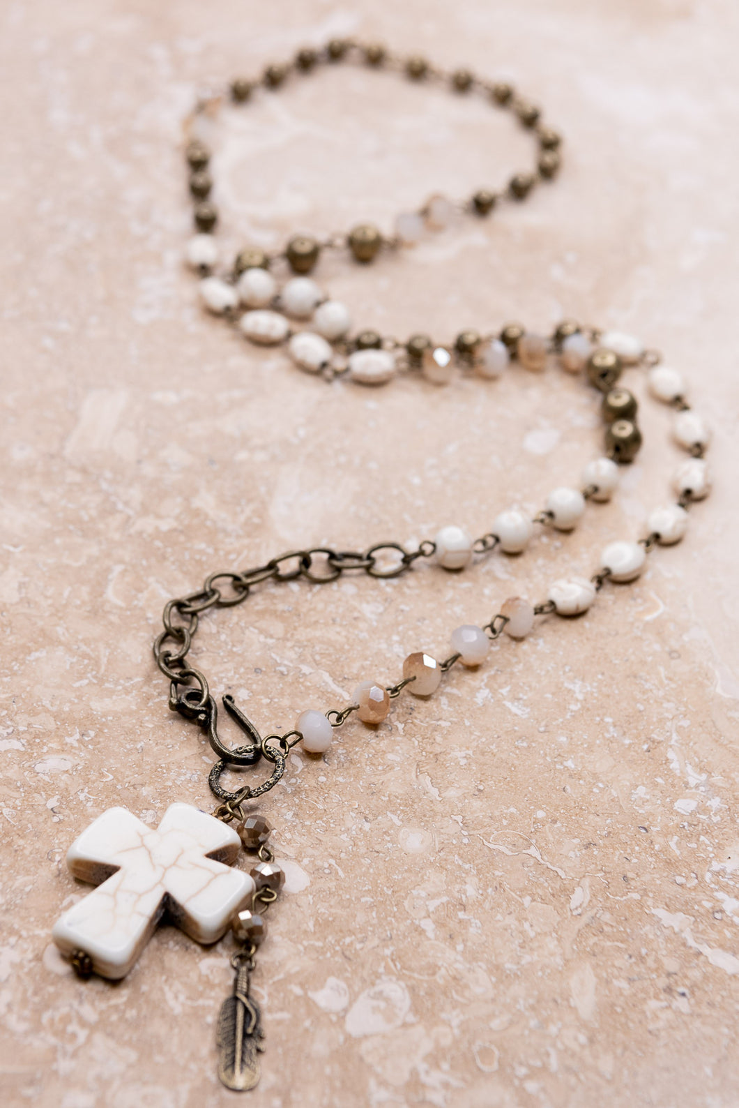 Chunky Cross Mixed Bead Necklace