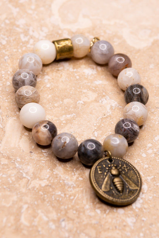 Chunky Bead Bracelet with Coin Charm