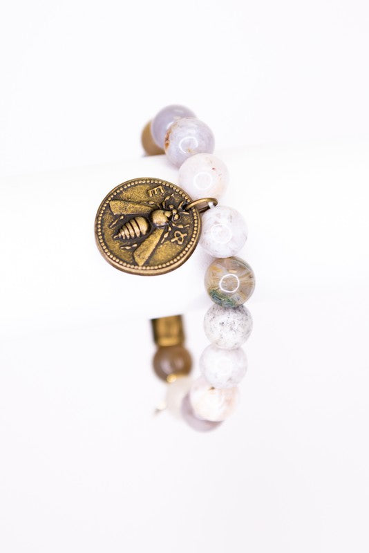 Chunky Bead Bracelet with Coin Charm