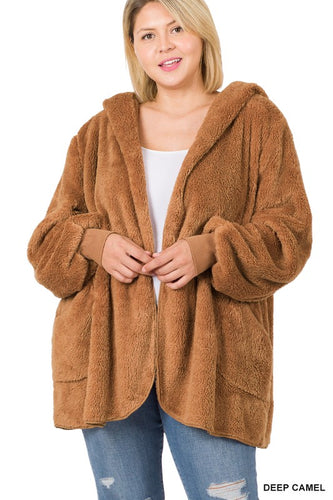 Curvy Fuzzy Teddy Coat - DEEP CAMEL