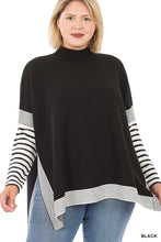 Load image into Gallery viewer, Striped Curvy Mock Neck Sweater - BLACK