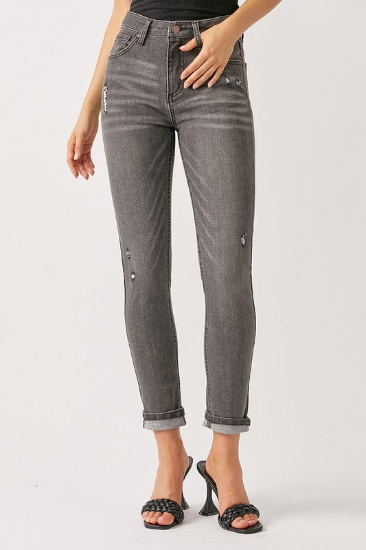 RISEN Gray Ankle Skinny Jeans