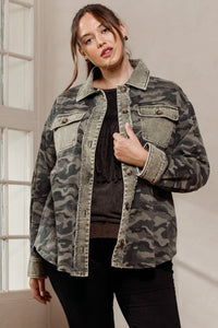 Washed Camo Button Front Jacket