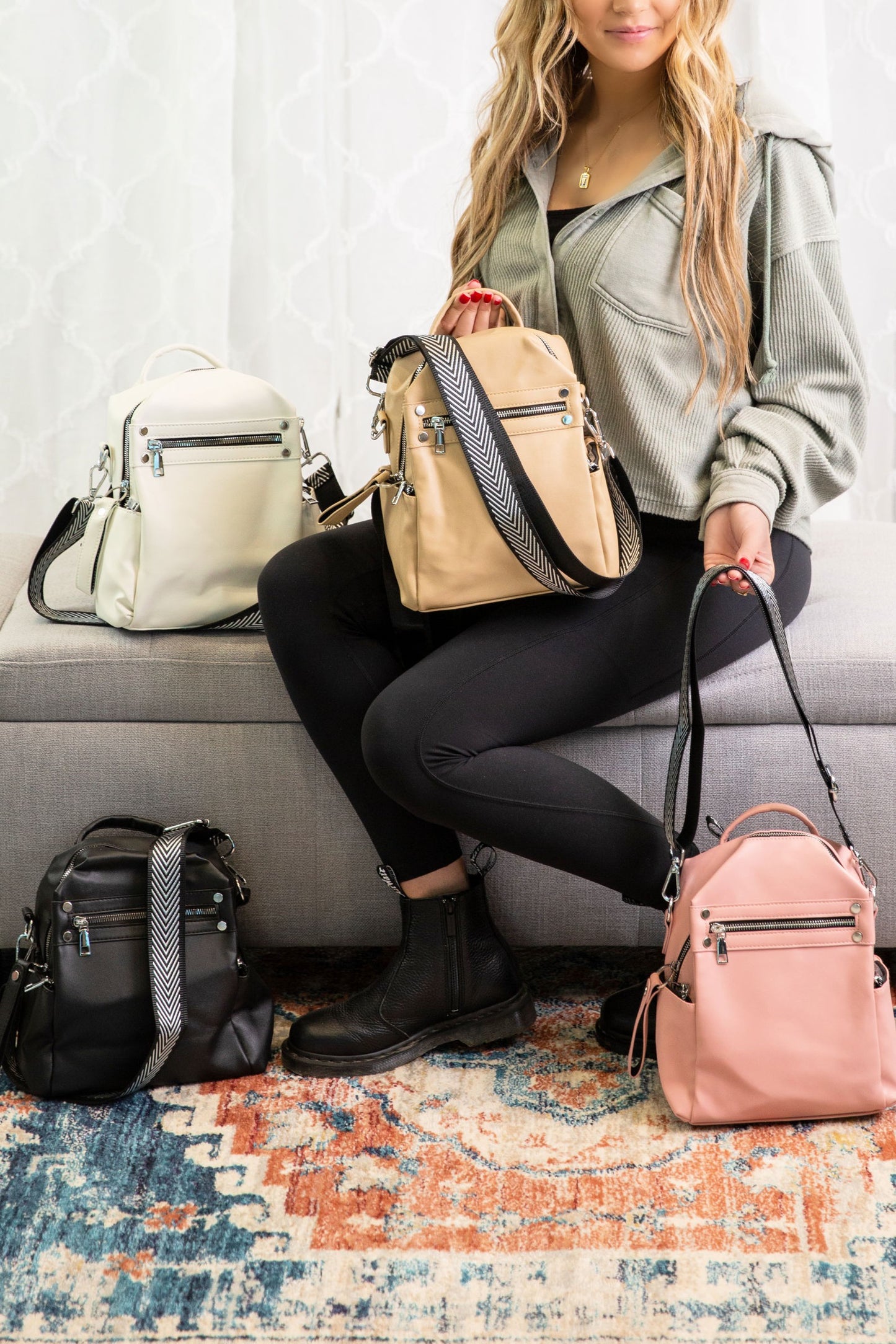 Convertible Backpack with Chevron Strap