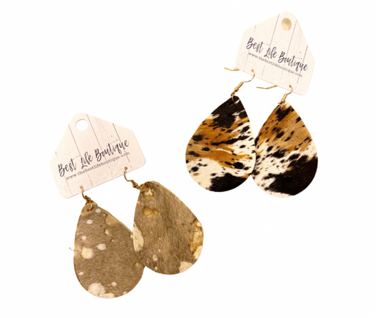 Leather Animal Print Drop Earrings