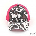Load image into Gallery viewer, C.C. Distressed Cow Print Cap with Mesh