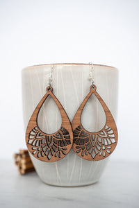 Mandala Wood Teardrop Earrings