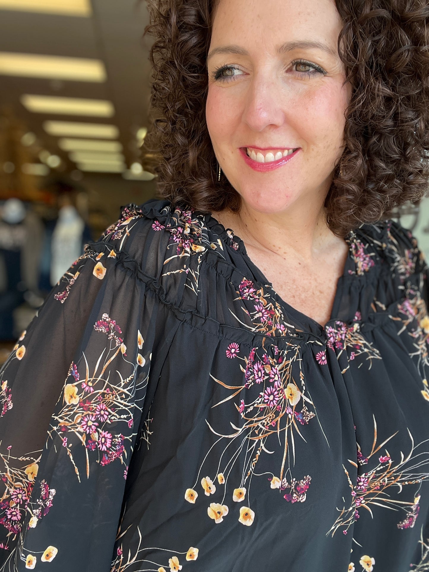 Pleated Shoulder Floral Top