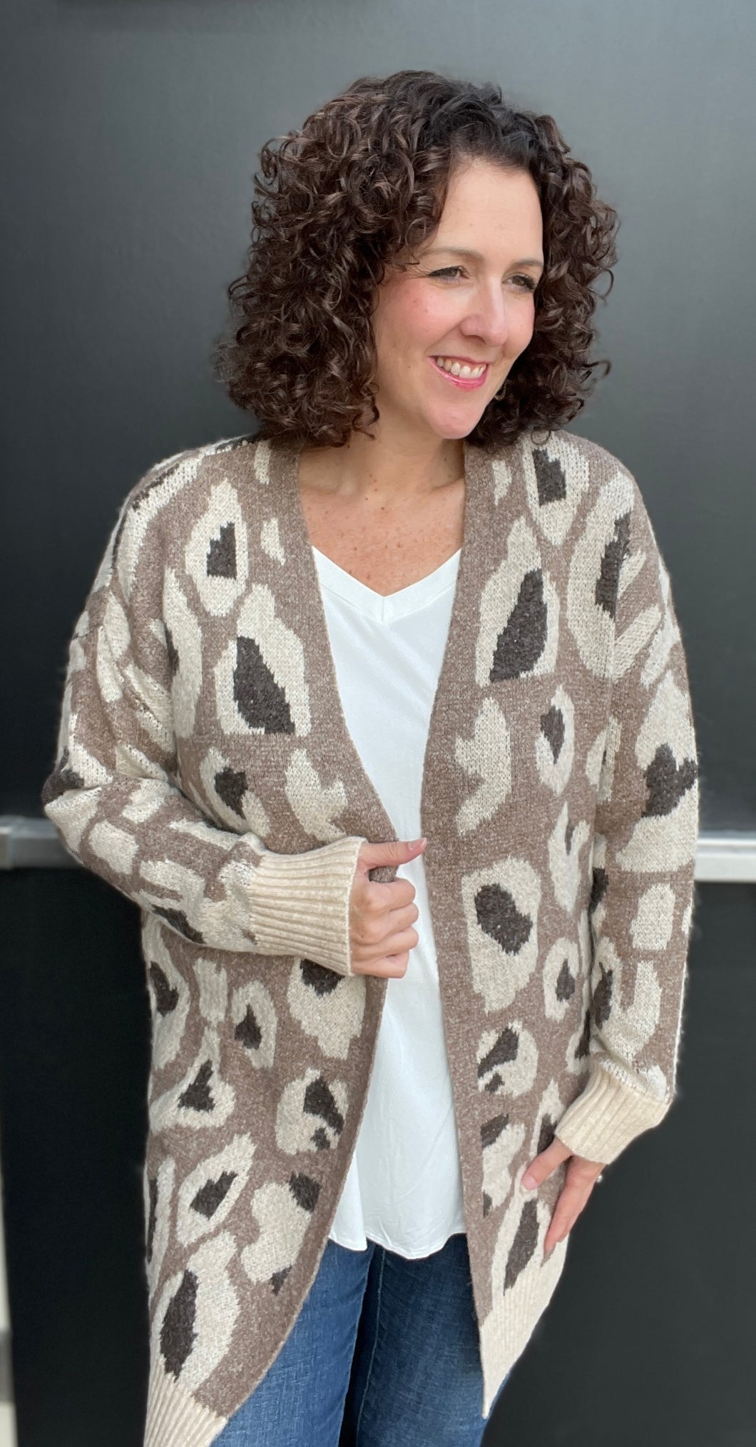 Mocha Animal Curvy Cardigan