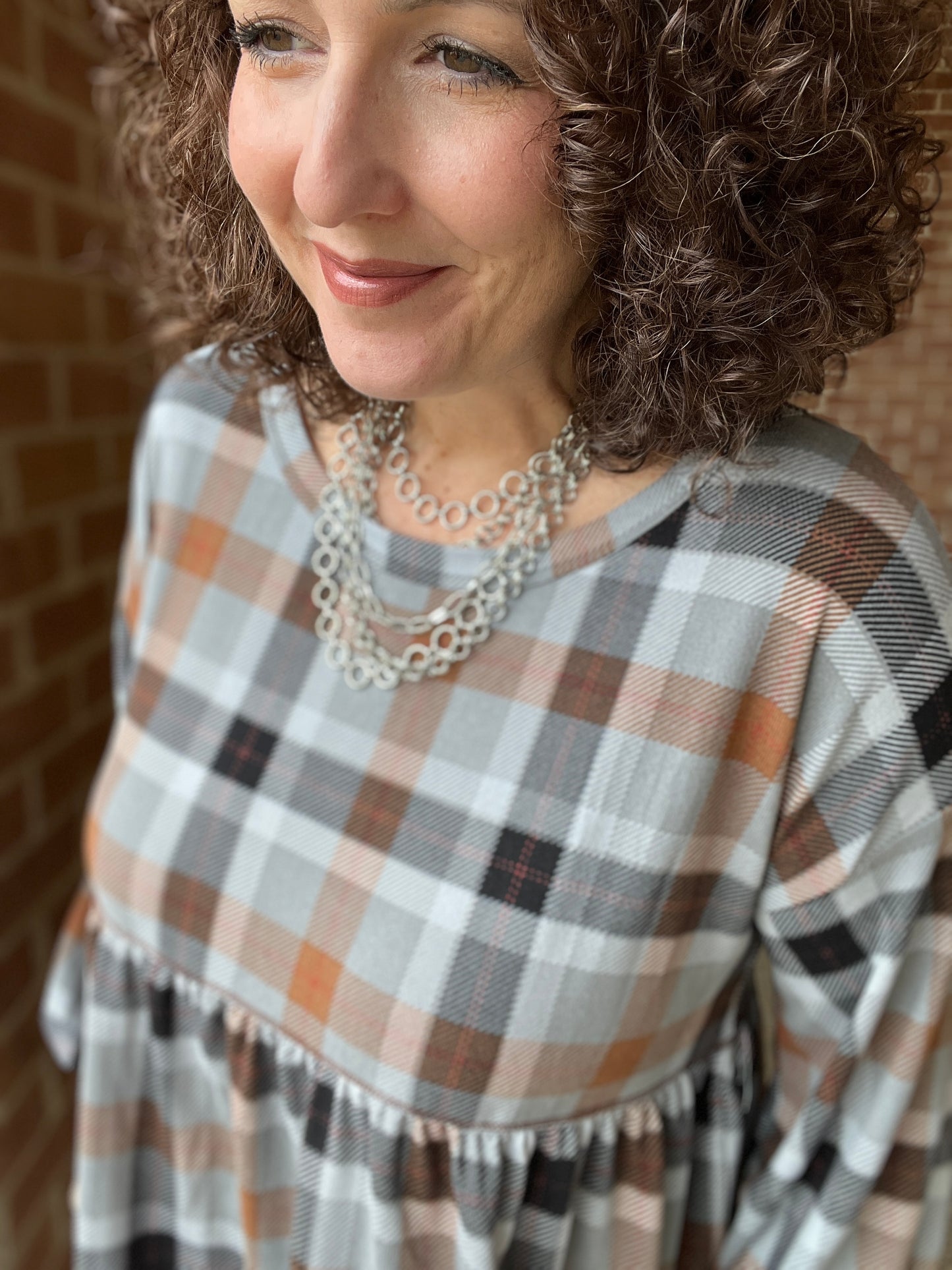 Neutral Plaid Peplum Top