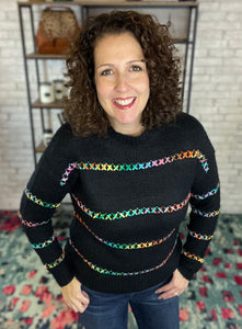 Sweater with Multicolor Stitching