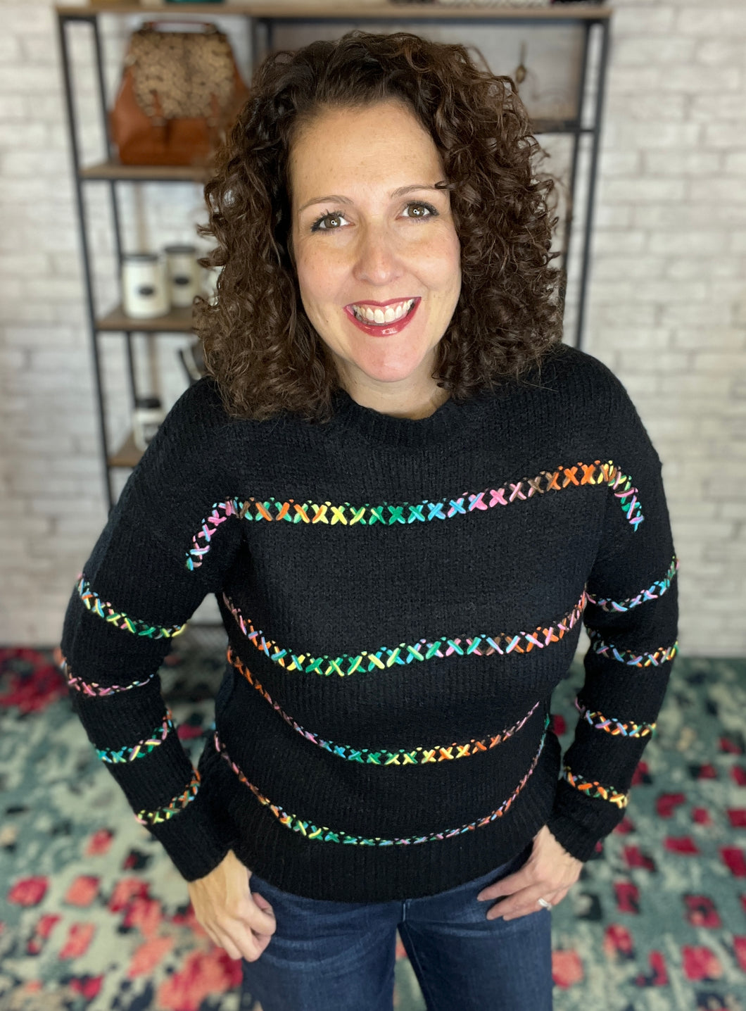 Sweater with Multicolor Stitching