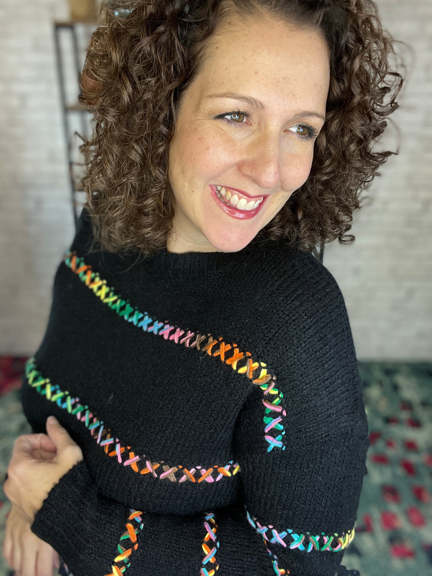 Sweater with Multicolor Stitching