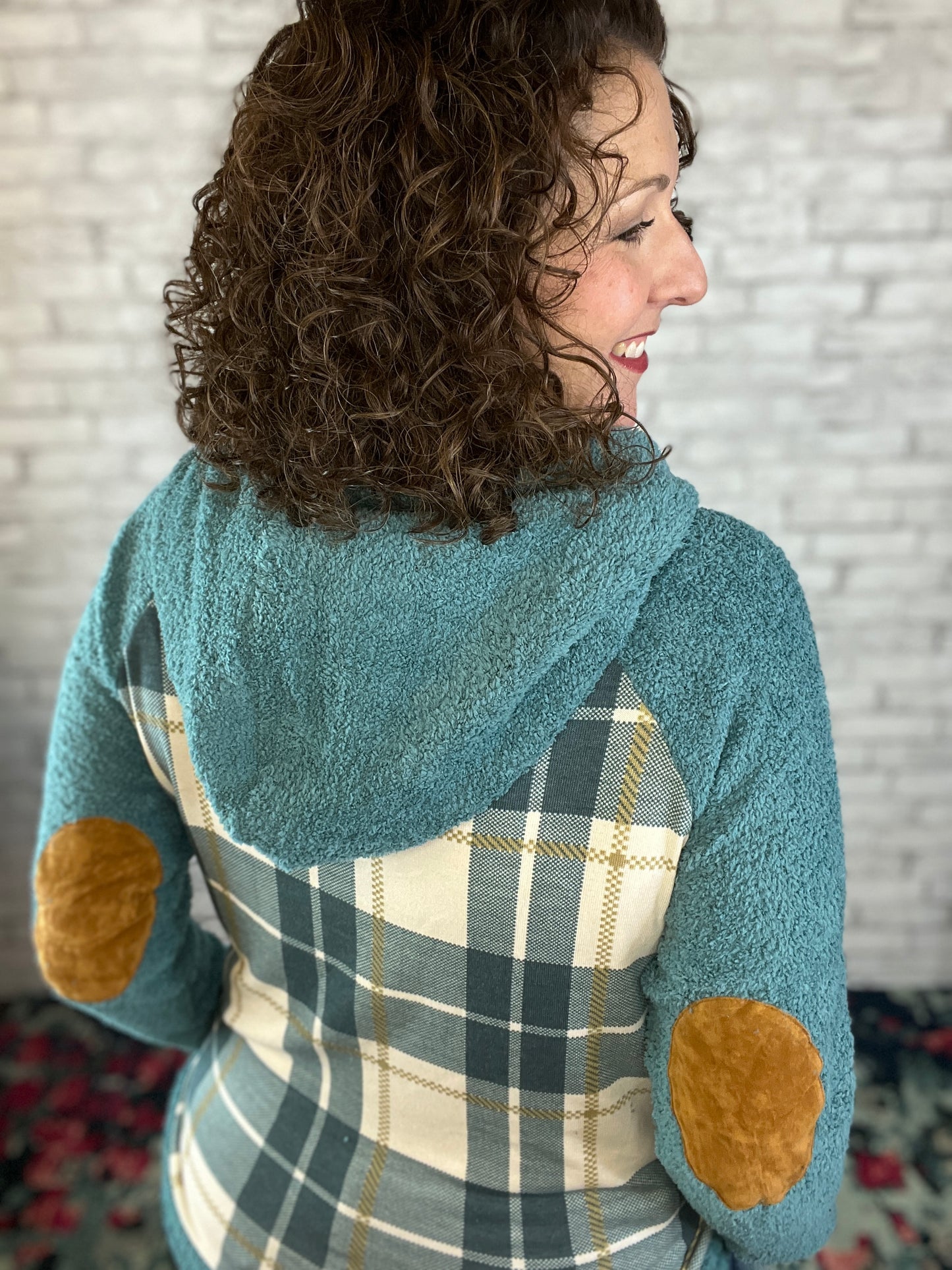 Fuzzy Plaid Hoodie with Pocket