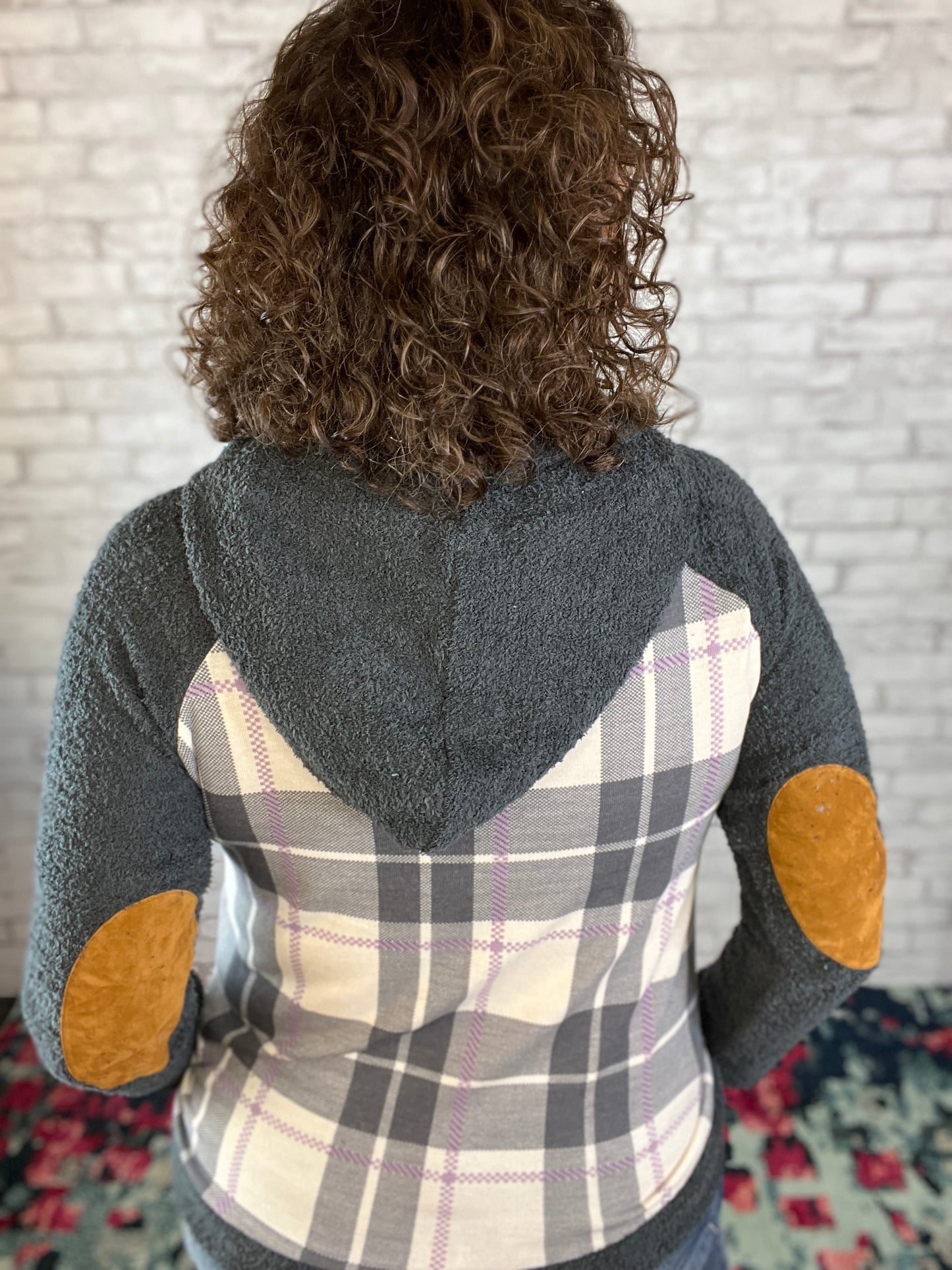 Fuzzy Plaid Hoodie with Pocket