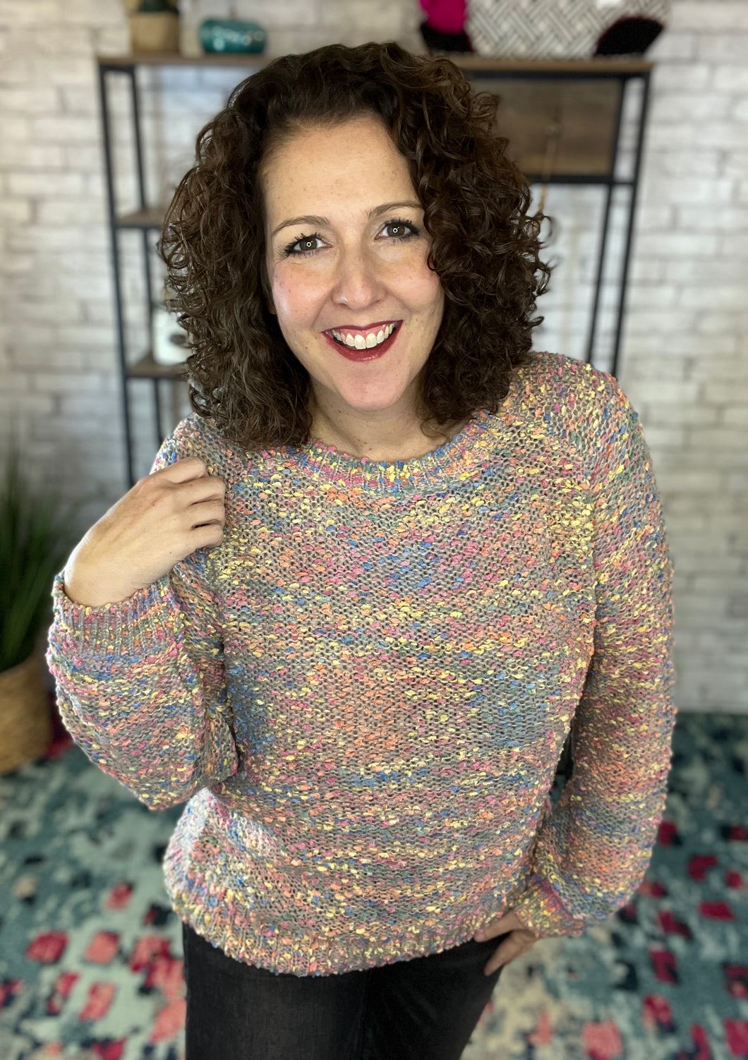 Multi Colored Textured Knit Sweater