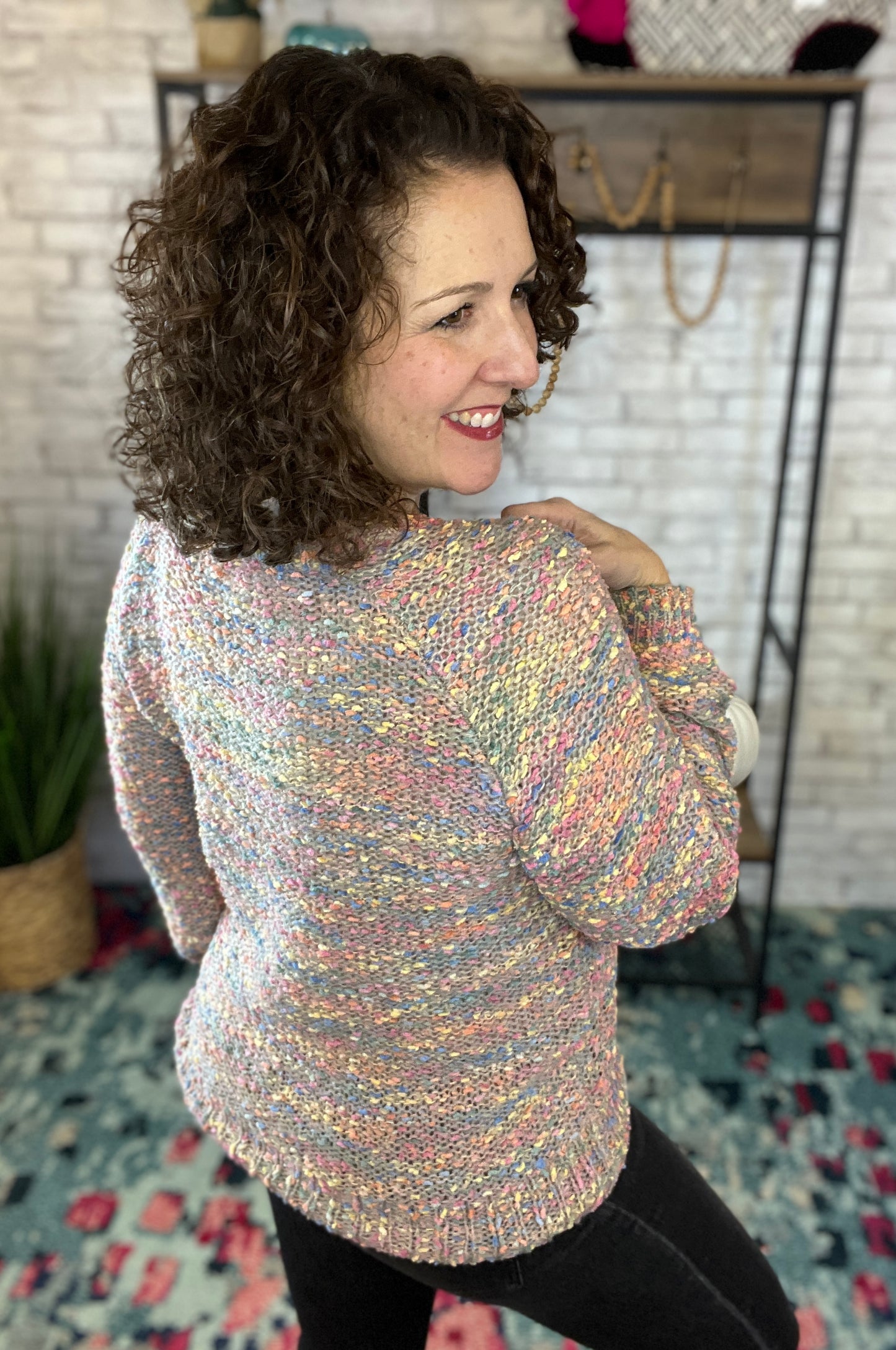 Multi Colored Textured Knit Sweater