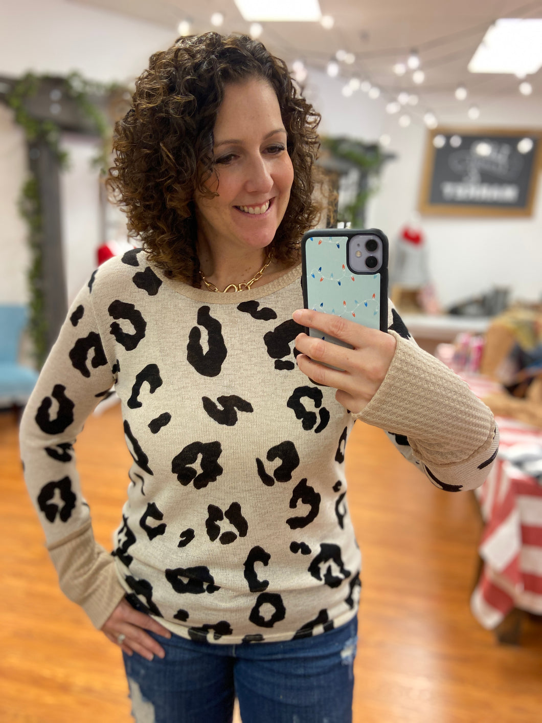 Leopard Hacci Knit Top with Thumb Holes