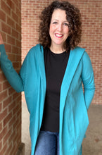 Load image into Gallery viewer, Longline Open Hooded Cardigan - TEAL
