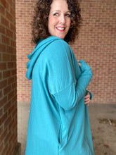 Load image into Gallery viewer, Longline Open Hooded Cardigan - TEAL