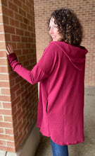 Load image into Gallery viewer, Longline Open Hooded Cardigan - BURGUNDY