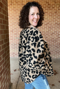 Leopard Sherpa Jacket with Contrast Placket