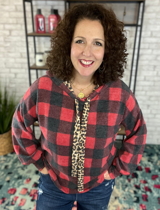 Buffalo Plaid and Leopard Hoodie