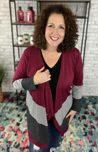 Load image into Gallery viewer, Waffle Knit and Stripe Cardigan