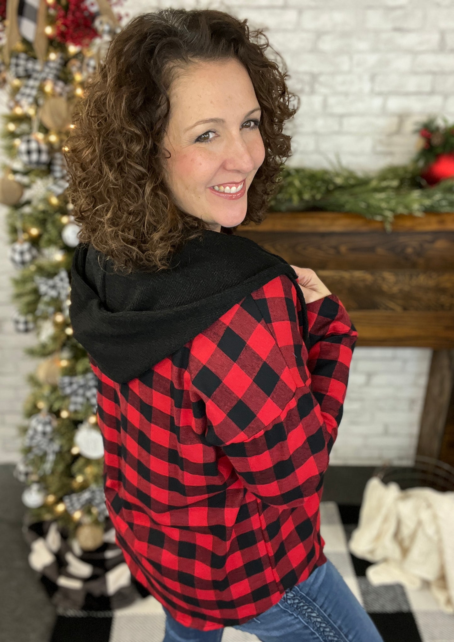 Buffalo Plaid Shacket with Hood