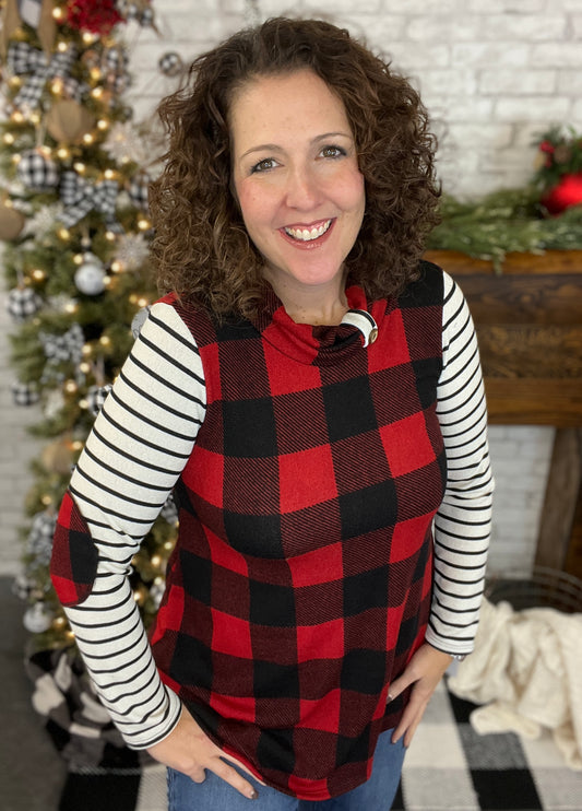 Buffalo Plaid and Stripe Top