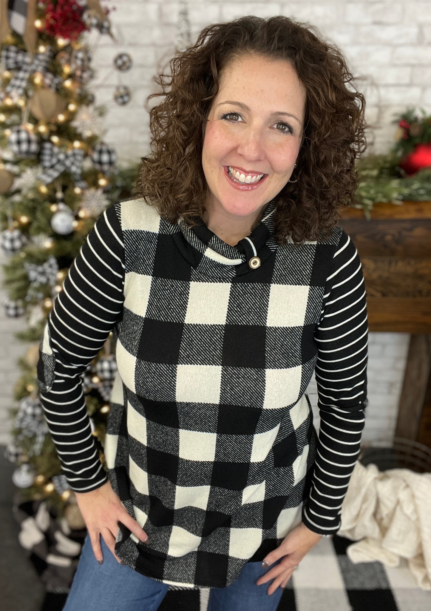 Buffalo Plaid and Stripe Top