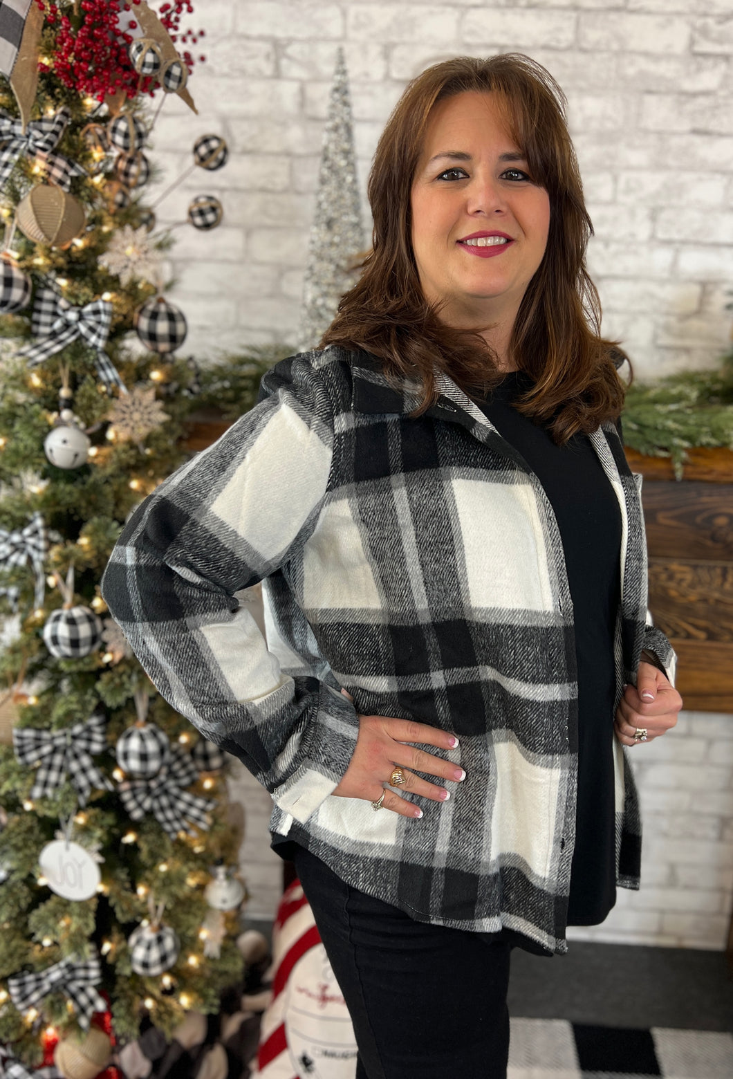 Black and White Curvy Flannel Shacket