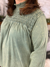 Load image into Gallery viewer, Washed Knit Smocked Neck Curvy Top