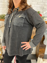 Load image into Gallery viewer, Washed Henley Curvy Top