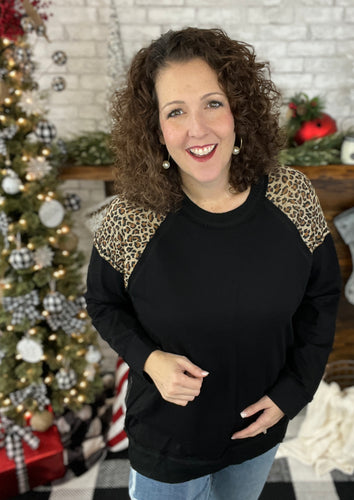 Leopard Shoulder Curvy Pullover with Side Zippers