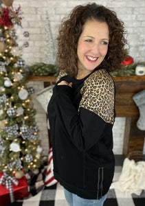 Leopard Shoulder Curvy Pullover with Side Zippers