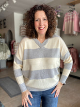 Load image into Gallery viewer, Rugby Stripe V-Neck Sweater - GRAY