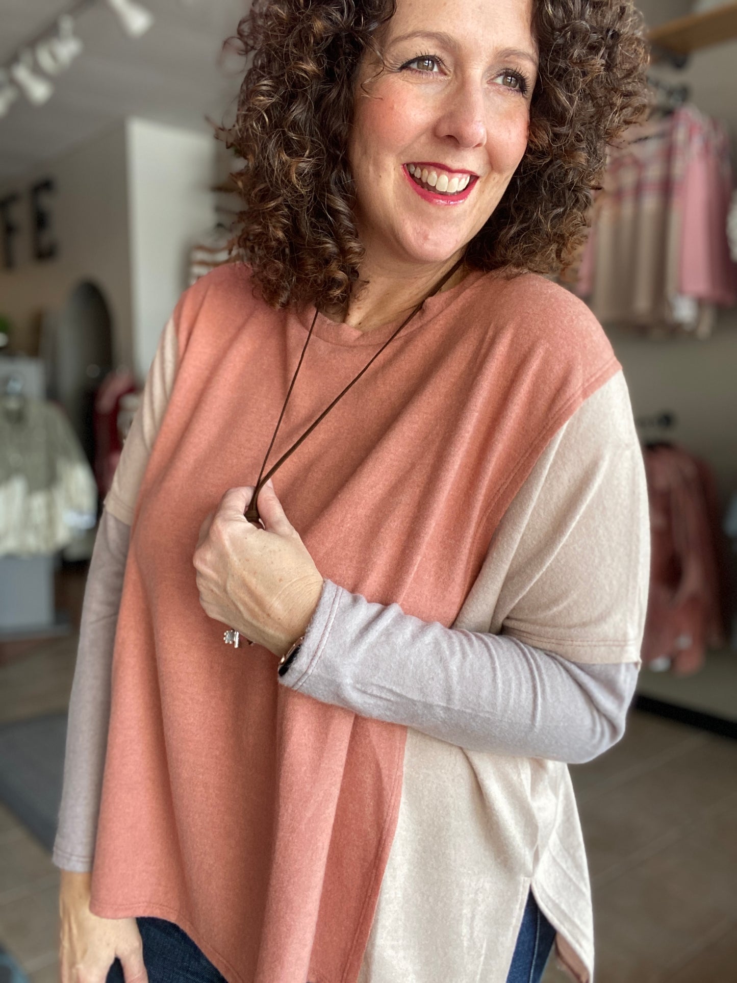 Oh-So-Soft Color Block Top - CORAL