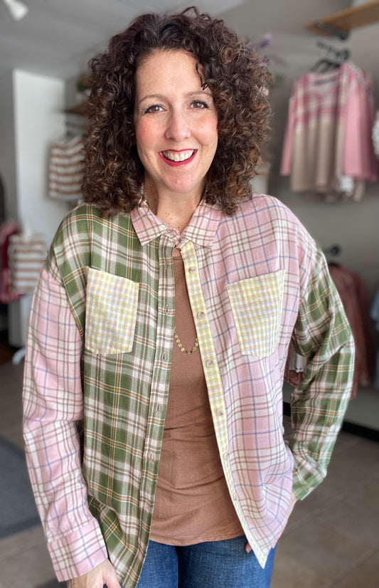 Preppy Patchwork Plaid Button Down